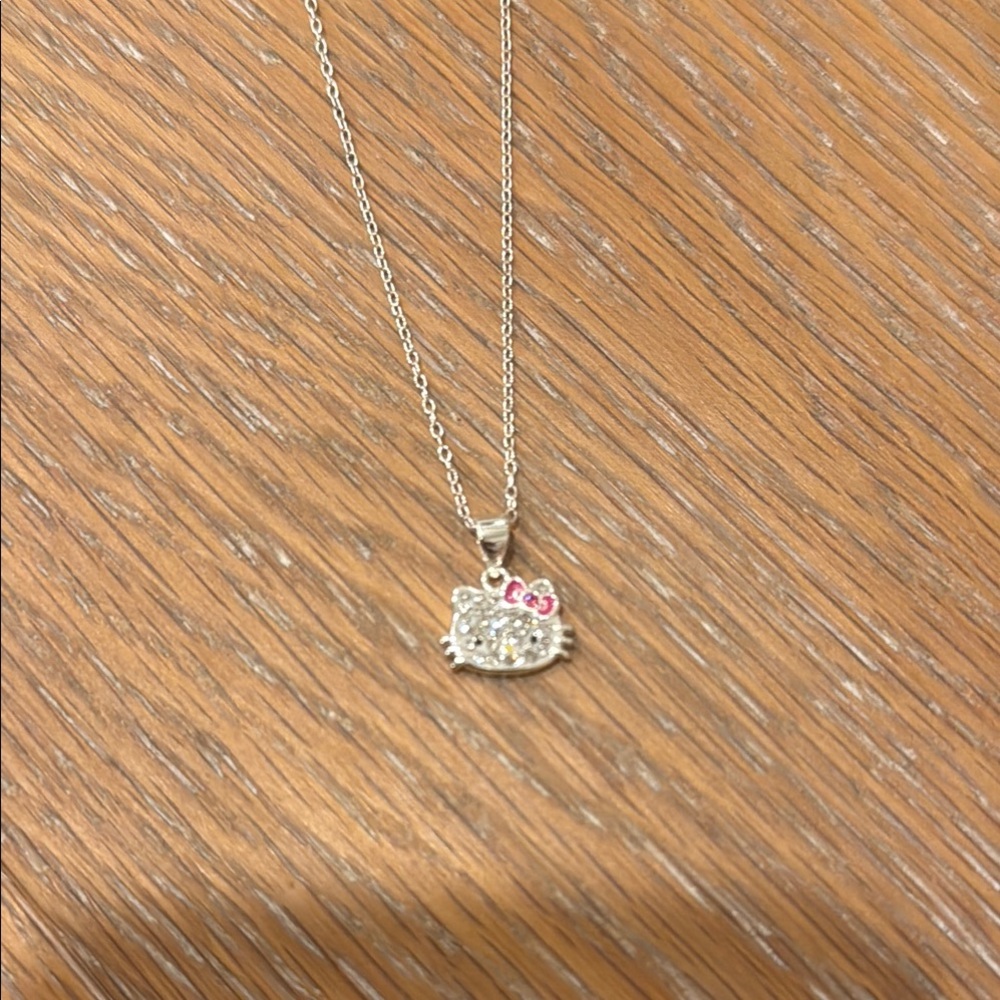Hello Kitty Silver Necklace with Crystals and Pink Accents